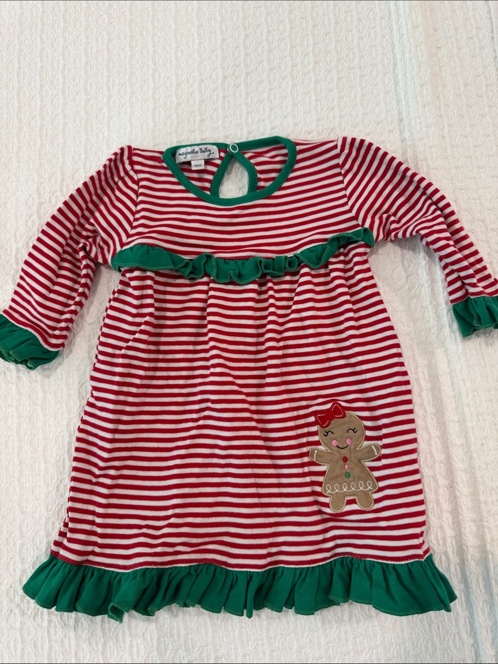 Magnolia Baby Red & White Striped Holiday Dress with Green Trim